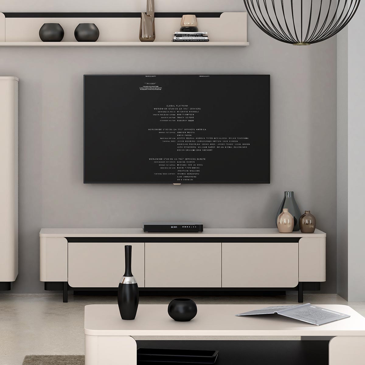 Muebles La Factoria Ness – Mobile TV Basso, Grafite E Naturale, 155x47x43 Cm, Con Ante E Gambe In Stile Nordico